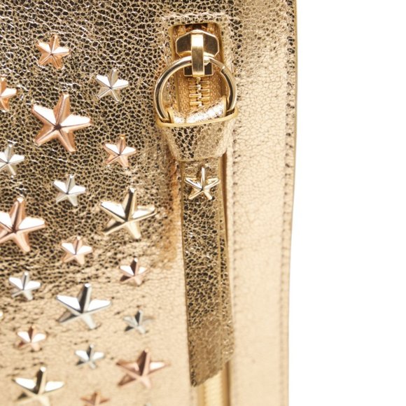JIMMY CHOO Star Studs Pouch Clutch Bag Second Gold Leather Women's - Picture 5 of 9